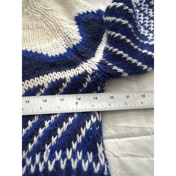 Piperlime Knit Fringe Sweater S Blue White Boho Poncho Style Pullover Festival - Picture 7 of 10